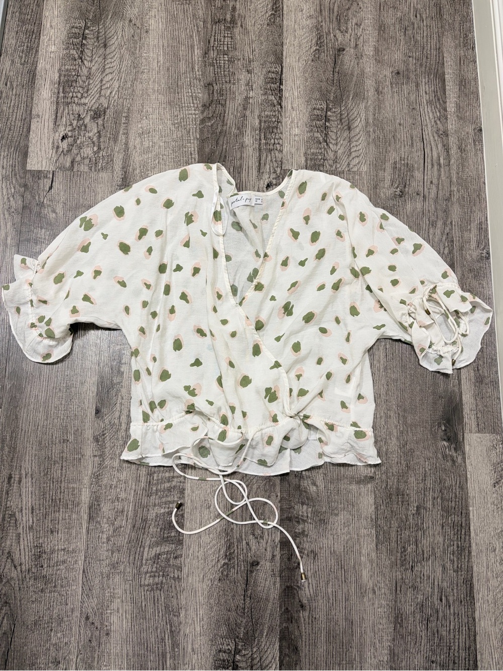 Petal & Pup Forbes White Wrap Blouse with Green and Baby Pink Design